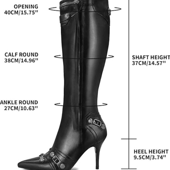 Stiletto Black Knee High Boots – Sexy Pointed Toe High Heel with Zipper - Picture 2 of 6